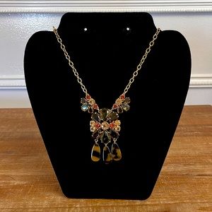 Talbots Long Chain Rhinestone & Animal Print Charm Necklace